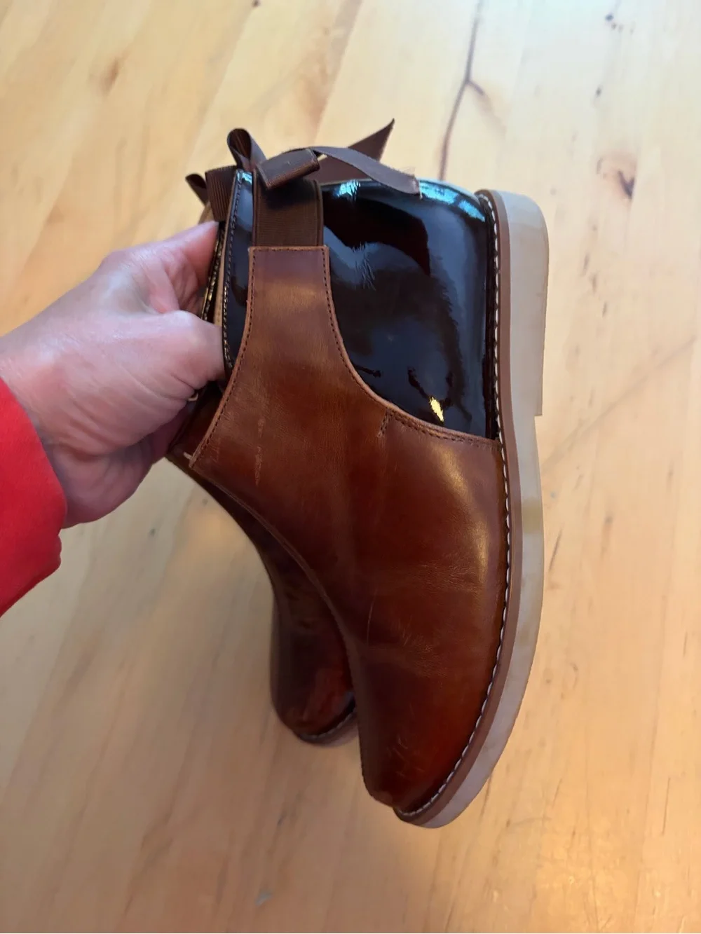 Girls Brown Leather Ankle Booties with Back Ribbon